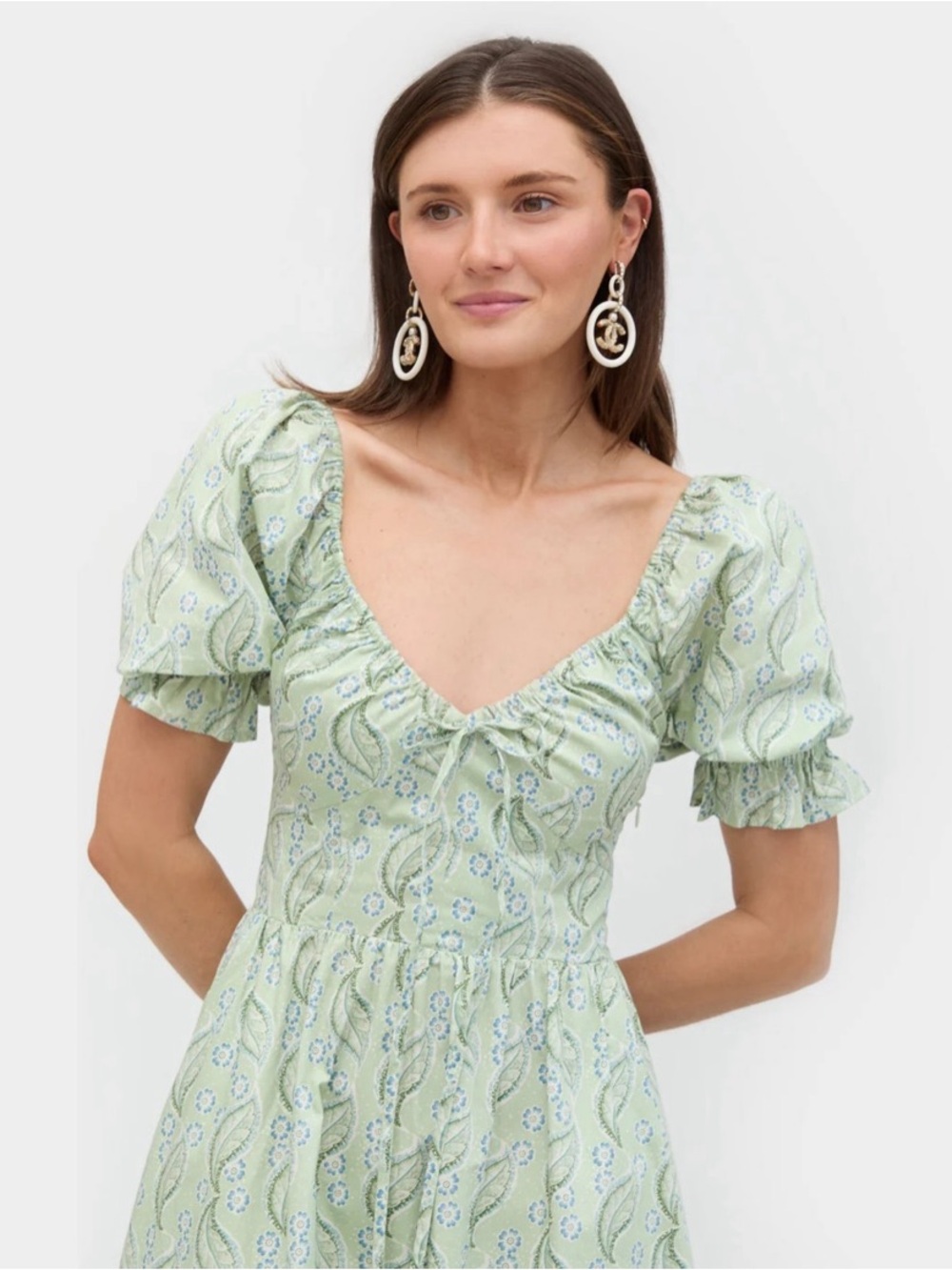 Hill House Ophelia Dress In Green Floral Eucalyptus Size XL NWT - Picture 3 of 9